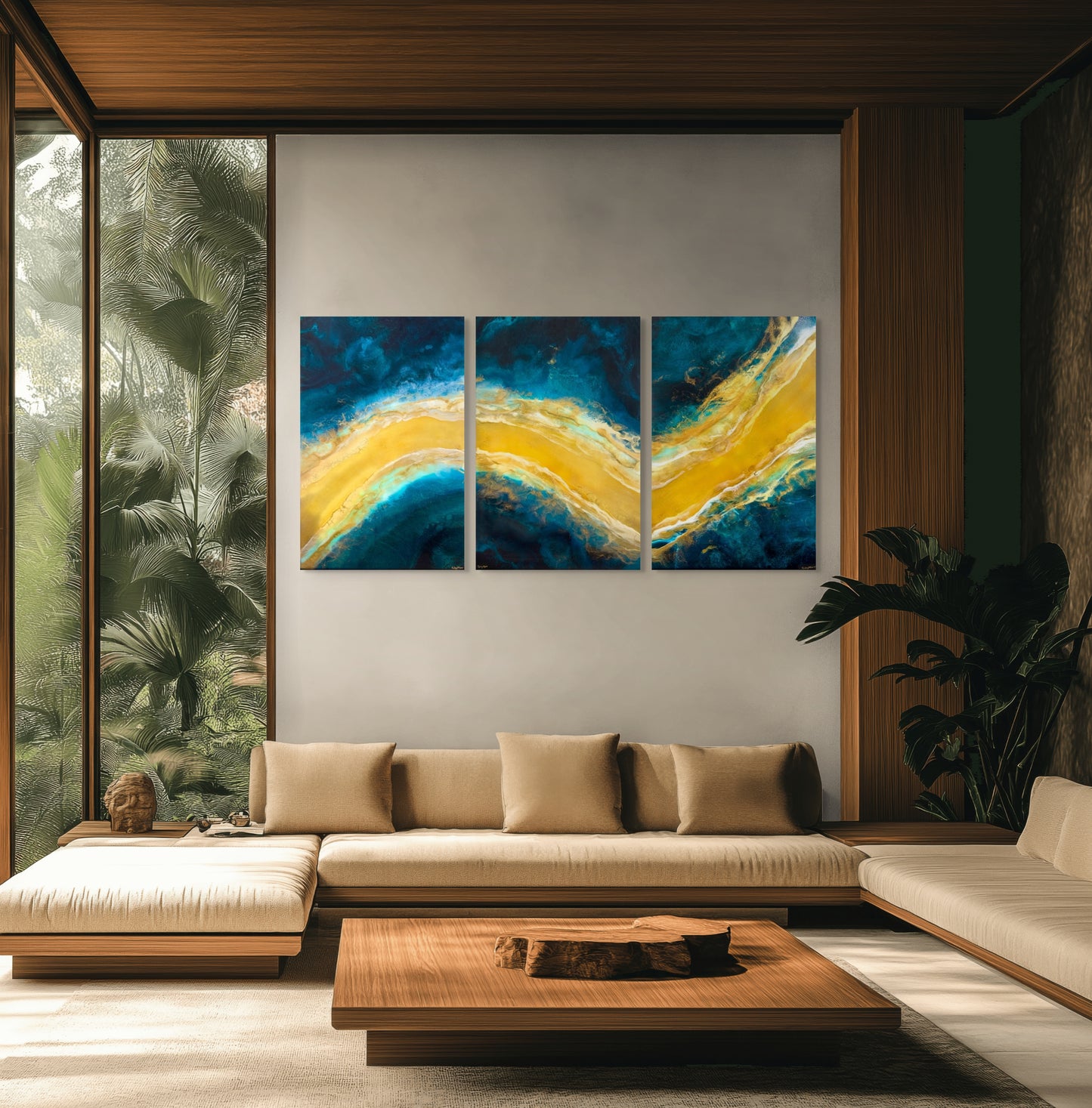 Ruby Marr – Sandbar | תמונת זכוכית Triptych A0 A1 A2