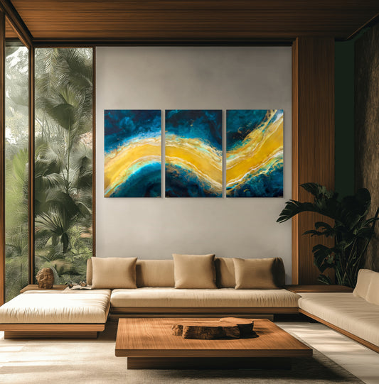 Ruby Marr – Sandbar | תמונת זכוכית Triptych A0 A1 A2