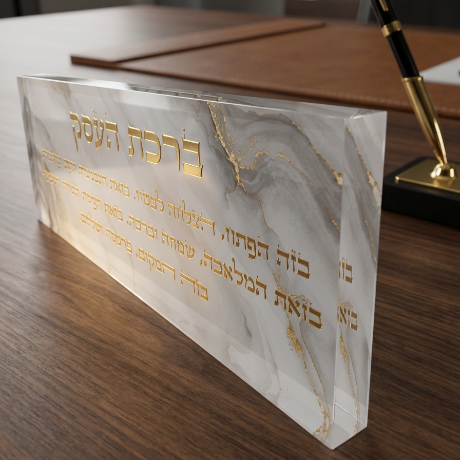בלוק אקרילי פרימיום ברכת העסק – 51×18 ס״מ | עובי 3 ס״מ דגם 005