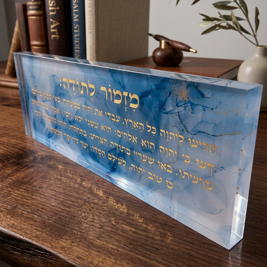 בלוק אקרילי פרימיום מזמור לתודה – 51×18 ס״מ | עובי 3 ס״מ דגם 001